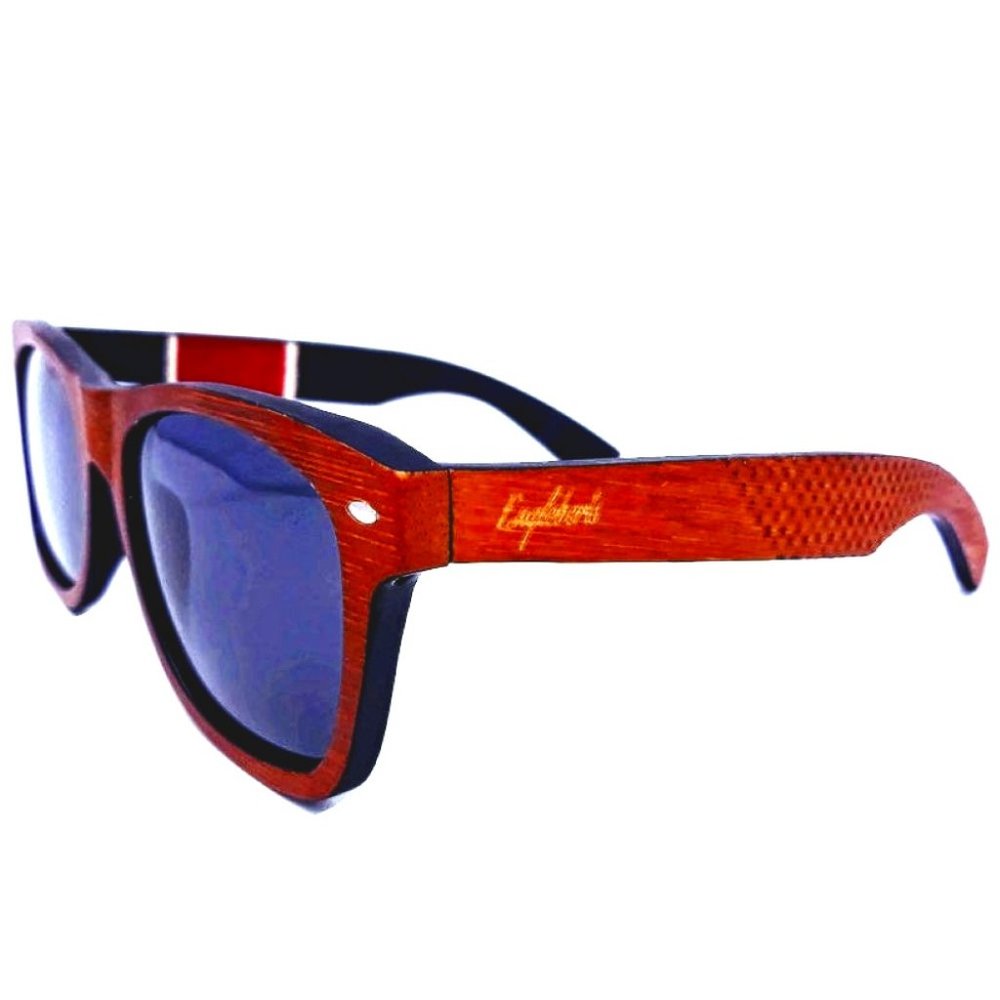 Red Stripe Two Tone Wooden Sunglasses, Polarized